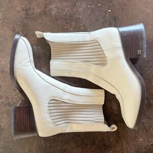 Sam‎ Edelman Boots Leather Chelsea Booties Dasha Square Toe Cream Ivory Womens 8